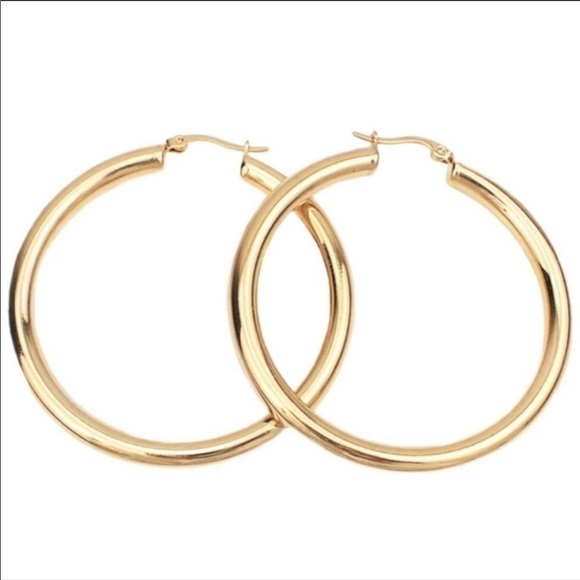 NEW 18K Yellow Gold Round 1.2” Tube Hoop Earrings - Picture 6 of 6